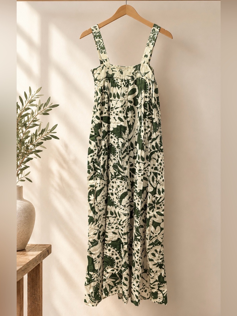 J. Crew Green and Cream Printed Maxi Dress